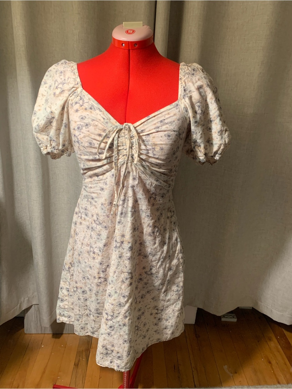 H&M Cream Mini Dress with Blue Floral Print
